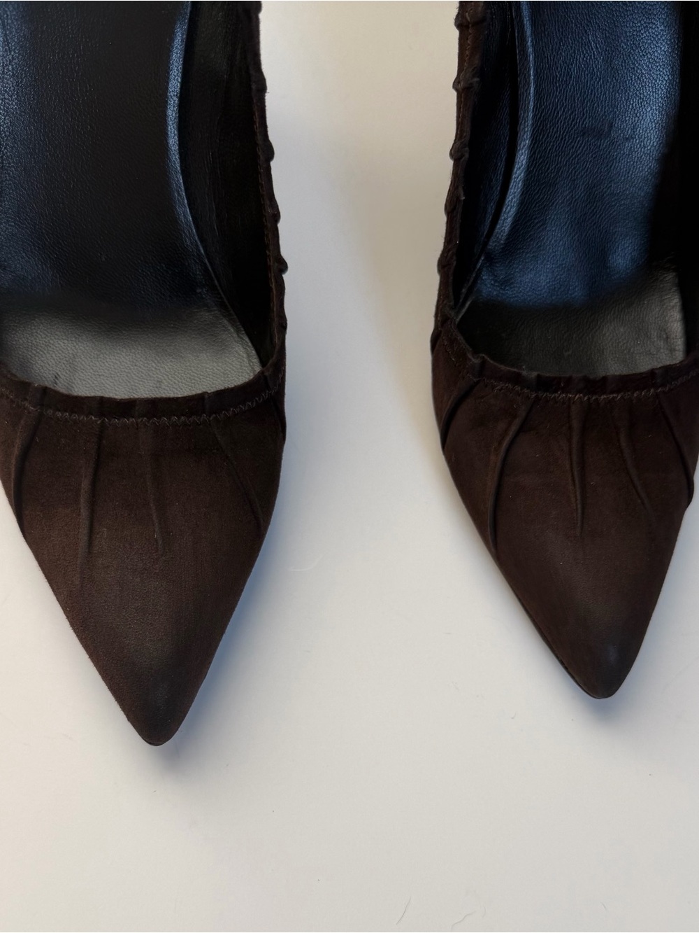 Prada Camoscio Plisse Women's Dark Brown Suede Heels - Picture 4 of 15